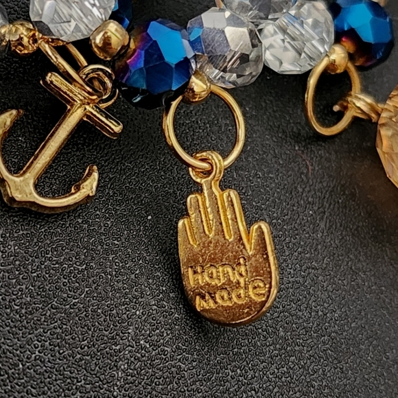 Hand Made Set of 7 AB Blue Crystal Glass Bracelets with Gold Charms Semanario - Picture 5 of 7